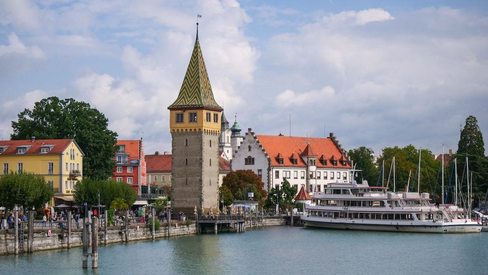 Waterfront views from a distant vantage point visiting Lake Constance, Germany 