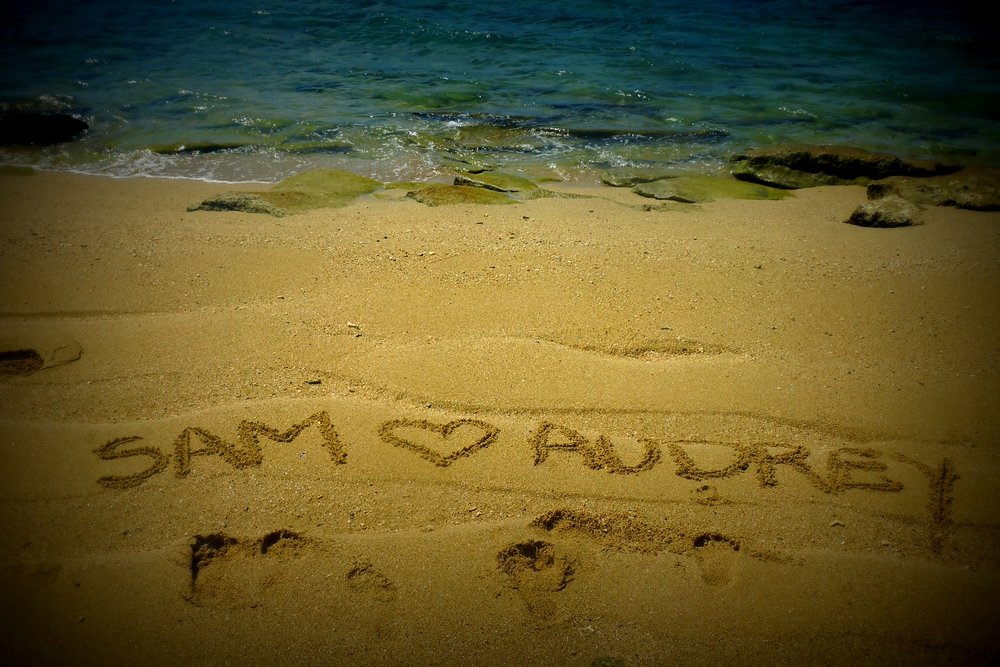 Well, we got caught up in the moment: sharing our love on the sand. Sam and Audrey!