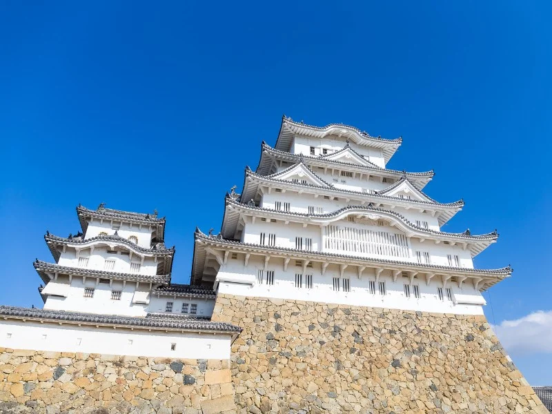 White Himeji Castle in Japan with its distinct features