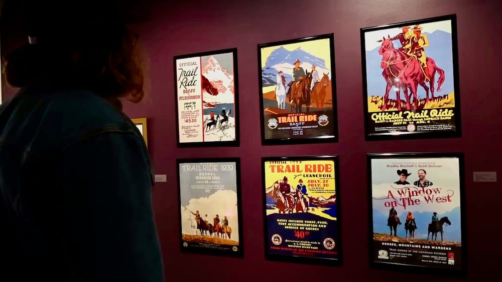 Vintage Trail Ride posters, Heritage Gallery, Whyte Museum of the Canadian Rockies, Banff Samuel Jeffery views a wall of vintage "Official Trail Ride" promotional posters from Banff, dated as early as 1939, displayed in the Heritage Gallery at the Whyte Museum of the Canadian Rockies, Alberta, Canada.