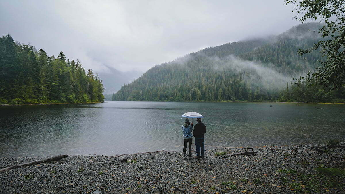 Woss natural beauty and scenery on a rainy day overlooking the lakes and forests 