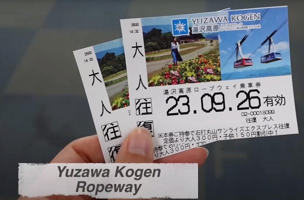 Yuzawa Kogen Ropeway ticket held in our hands 