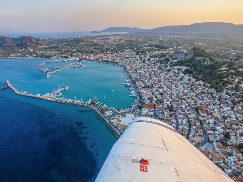 Zakynthos aerial airplane view from a high vantage point in Greece 