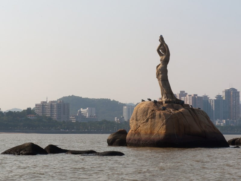 Zhuhai city statue on the water in China 