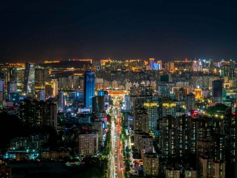 Zhuhai night views with clear views of the architecture and roads in China 
